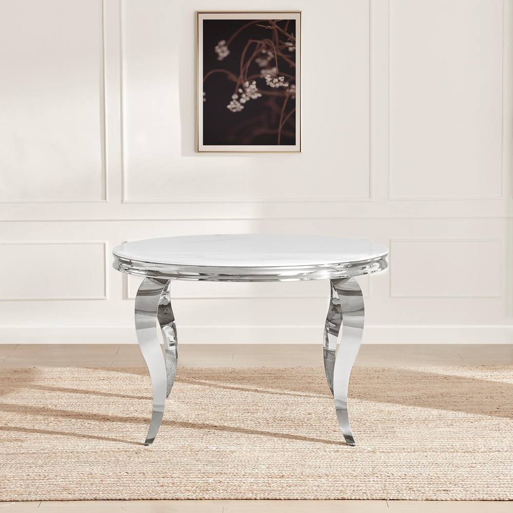 FurnitureboxUK Skye Round Marble Effect Dining Table & 4 Grey Belgravia Chairs 3