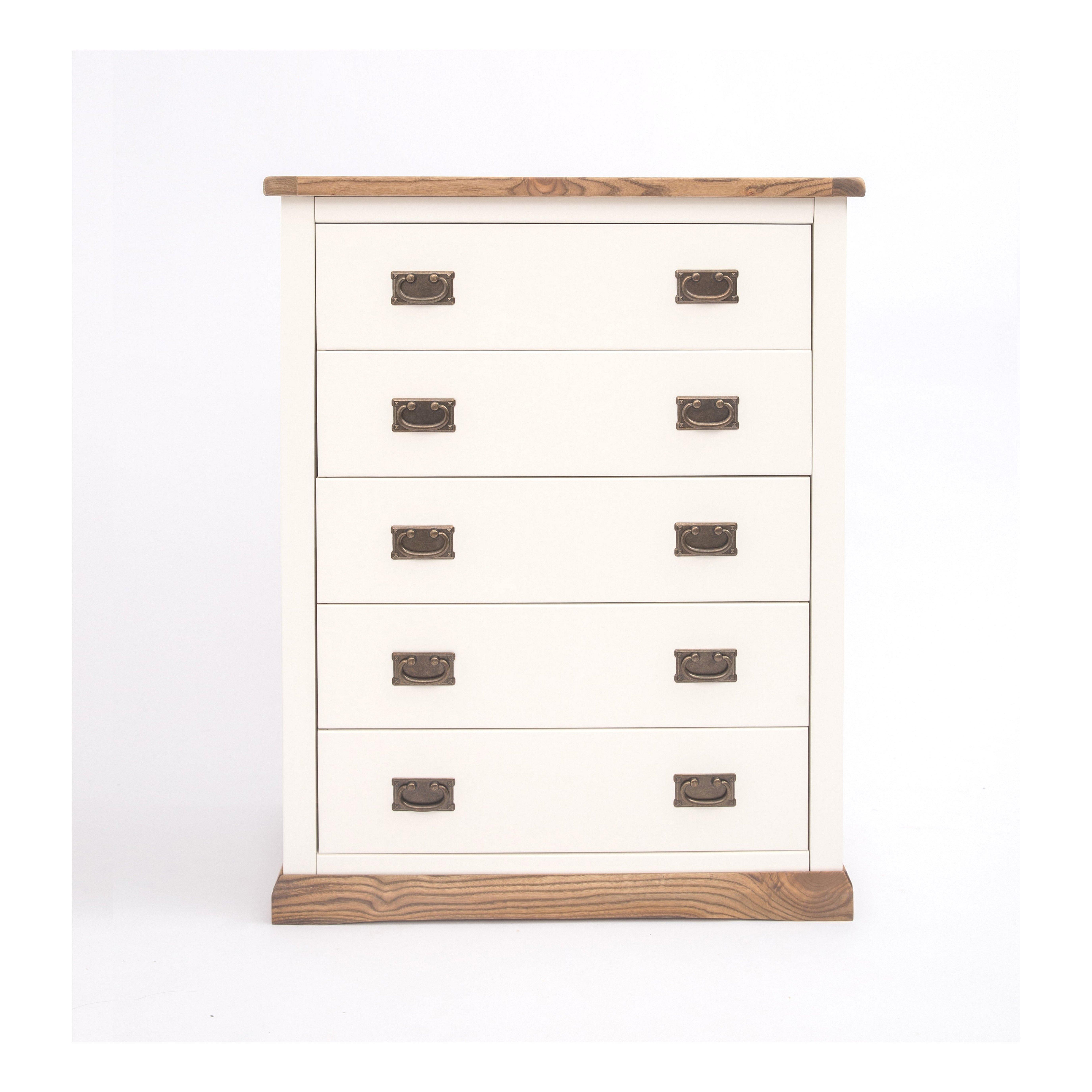 Cabinet Bits Tropea 5 Drawer Chest of Drawers Bras Drop Handle in Off-White
