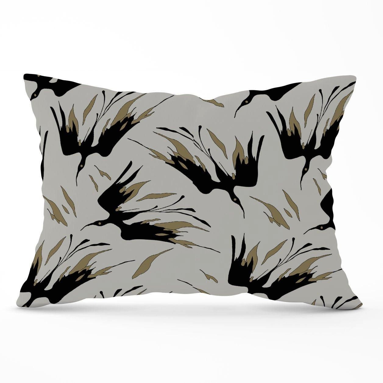 Warren Reed - Designer Black & Gold Fire Bird Silhouettes Cushions in Grey
