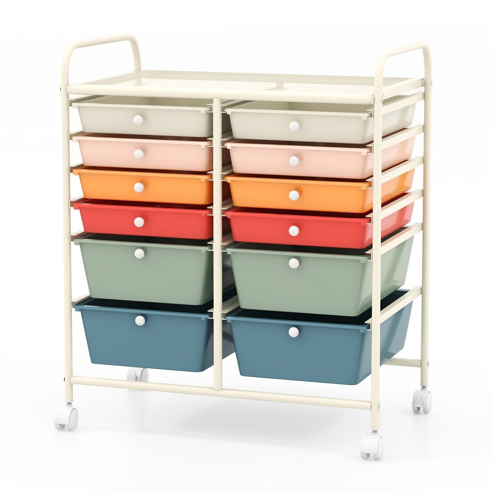 Costway 12 Drawer Rolling Storage Cart Office Lightweight Utility Cart with Lockable Wheels