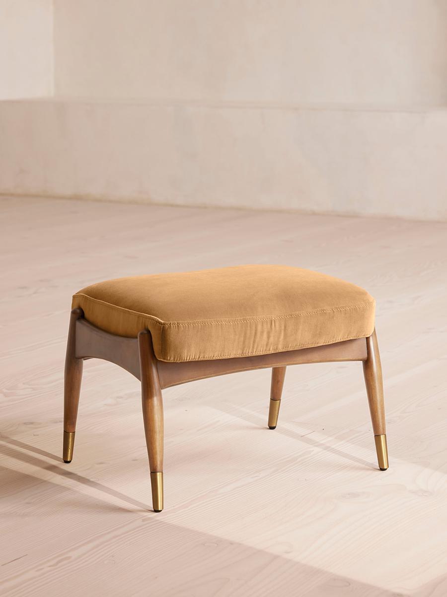 Theodore Oak Footstool, Velvet, Camel