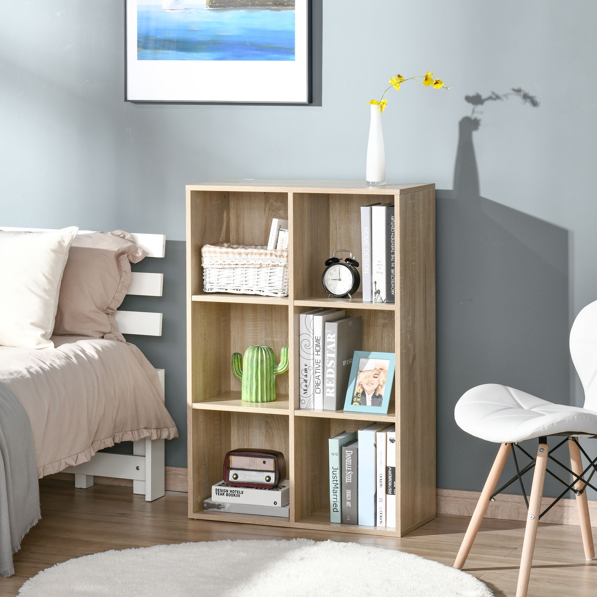 HOMCOM Cubic Cabinet Bookcase Storage Shelves for Home Office in Light Oak