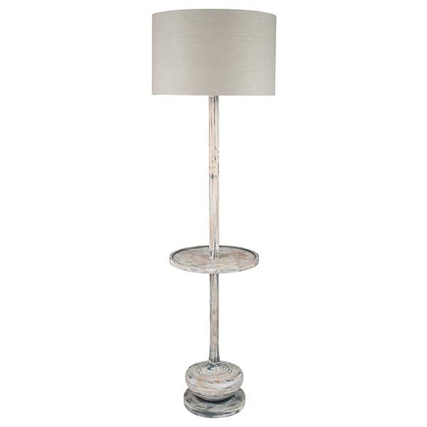 Distressed Wood Floor Lamp  White Wash