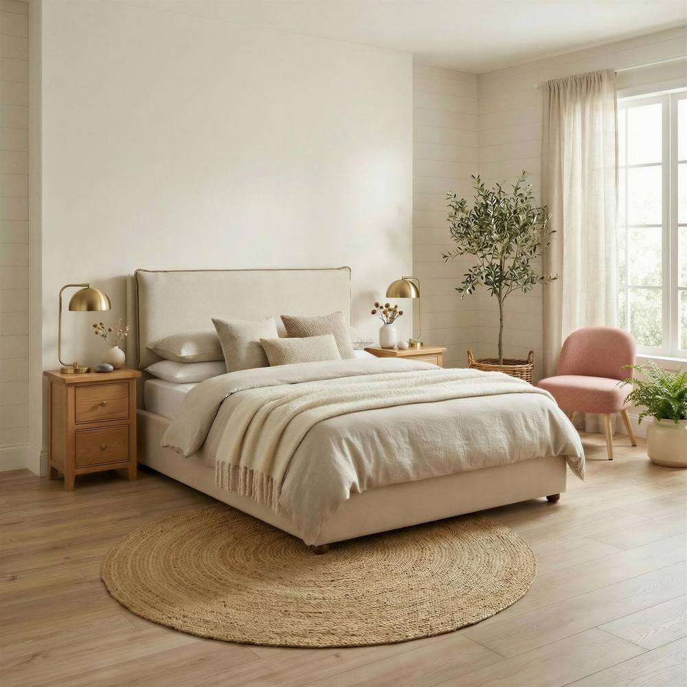 FurnitureboxUK Tilly Cream & Bronze Fabric Ottoman King Size Bed Frame