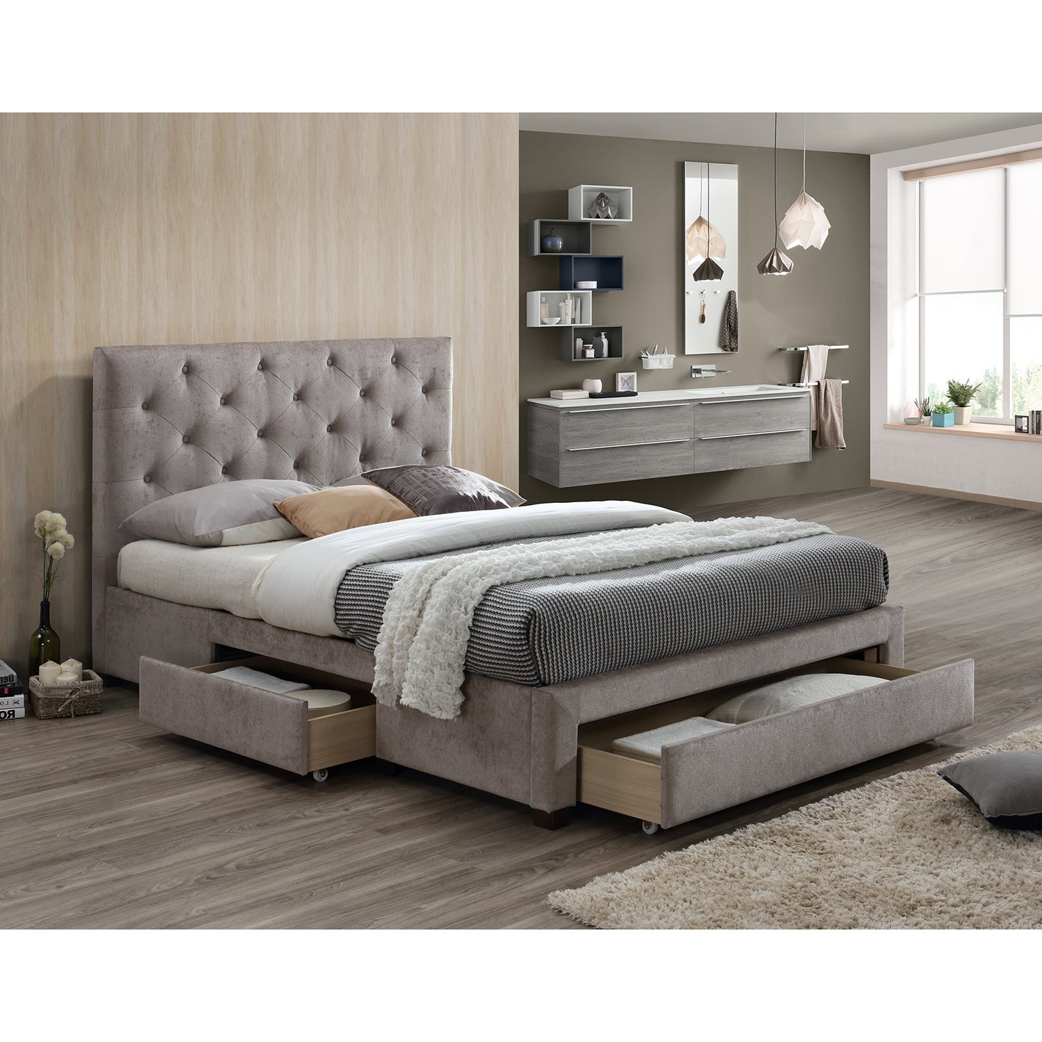 Monet Mink Fabric Bed Frame Mink (Brown)