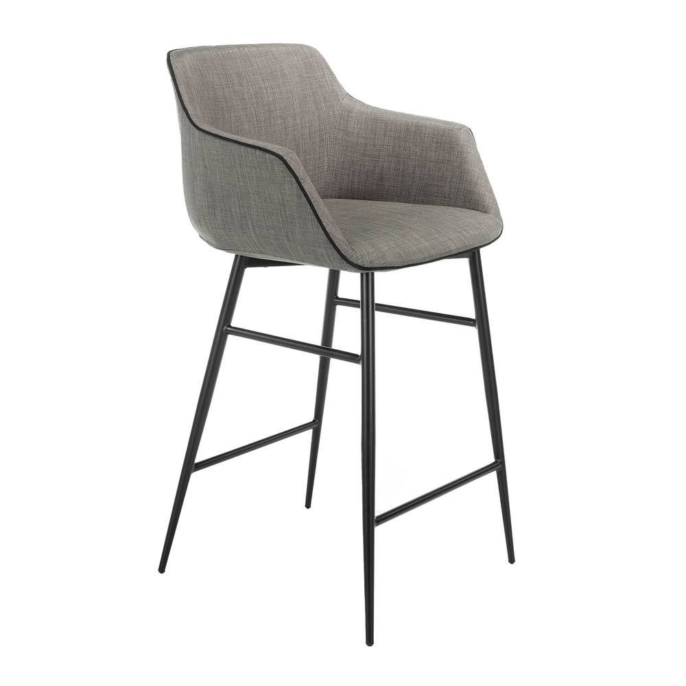 Angel Cerda Grey Fabric Kitchen Stool with Armrests & Black