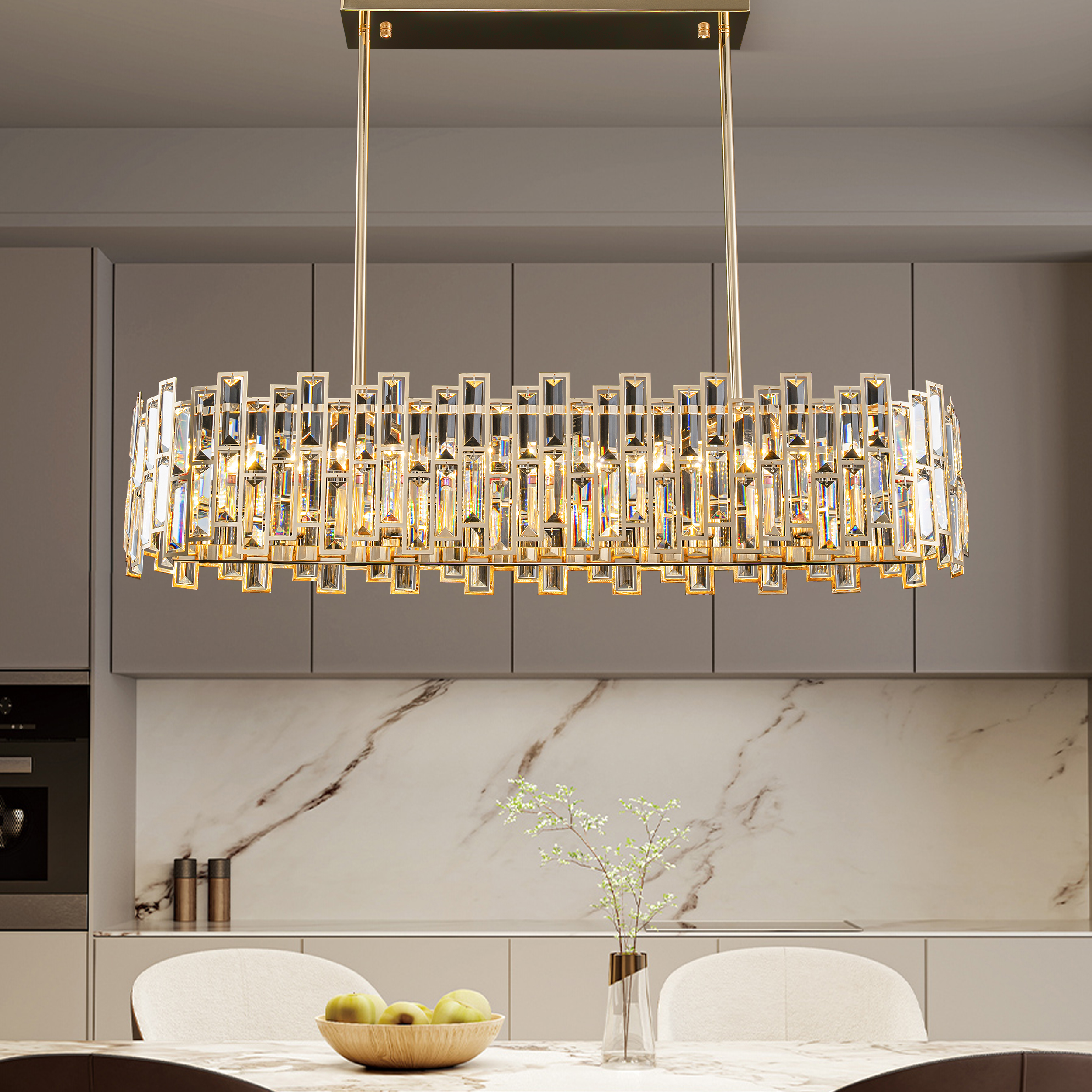 Clyvra 100 cm Modern Crystal Glod Ceiling Lights with Adjustable Height and Brightness