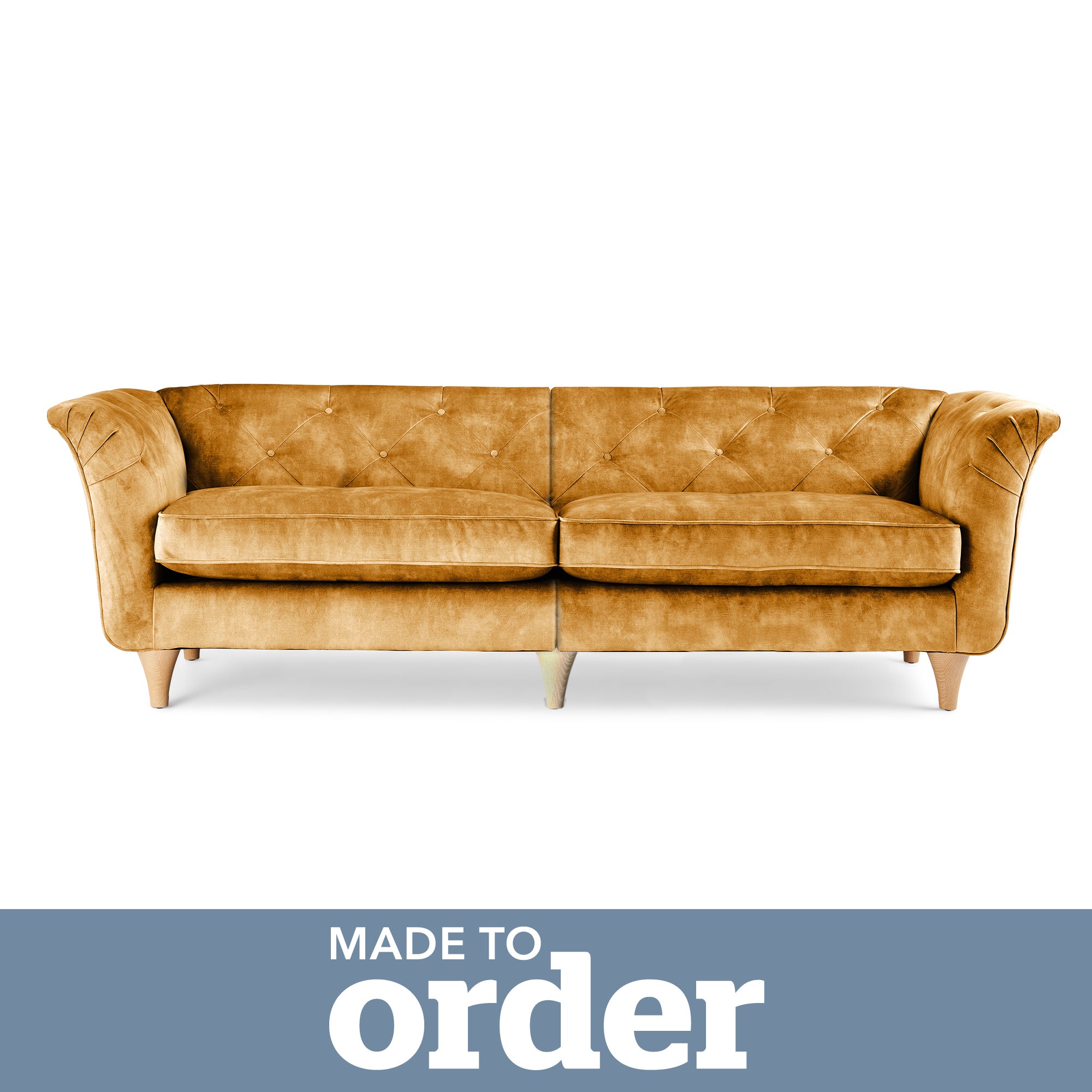 Jaipur 4 Seater Sofa Slub Velvet Yellow