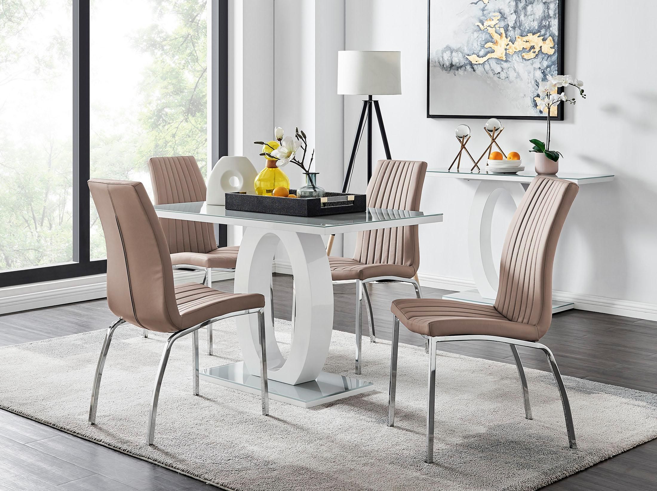FurnitureboxUK Giovani 4 Grey Dining Table & 4 Isco Chairs in Beige