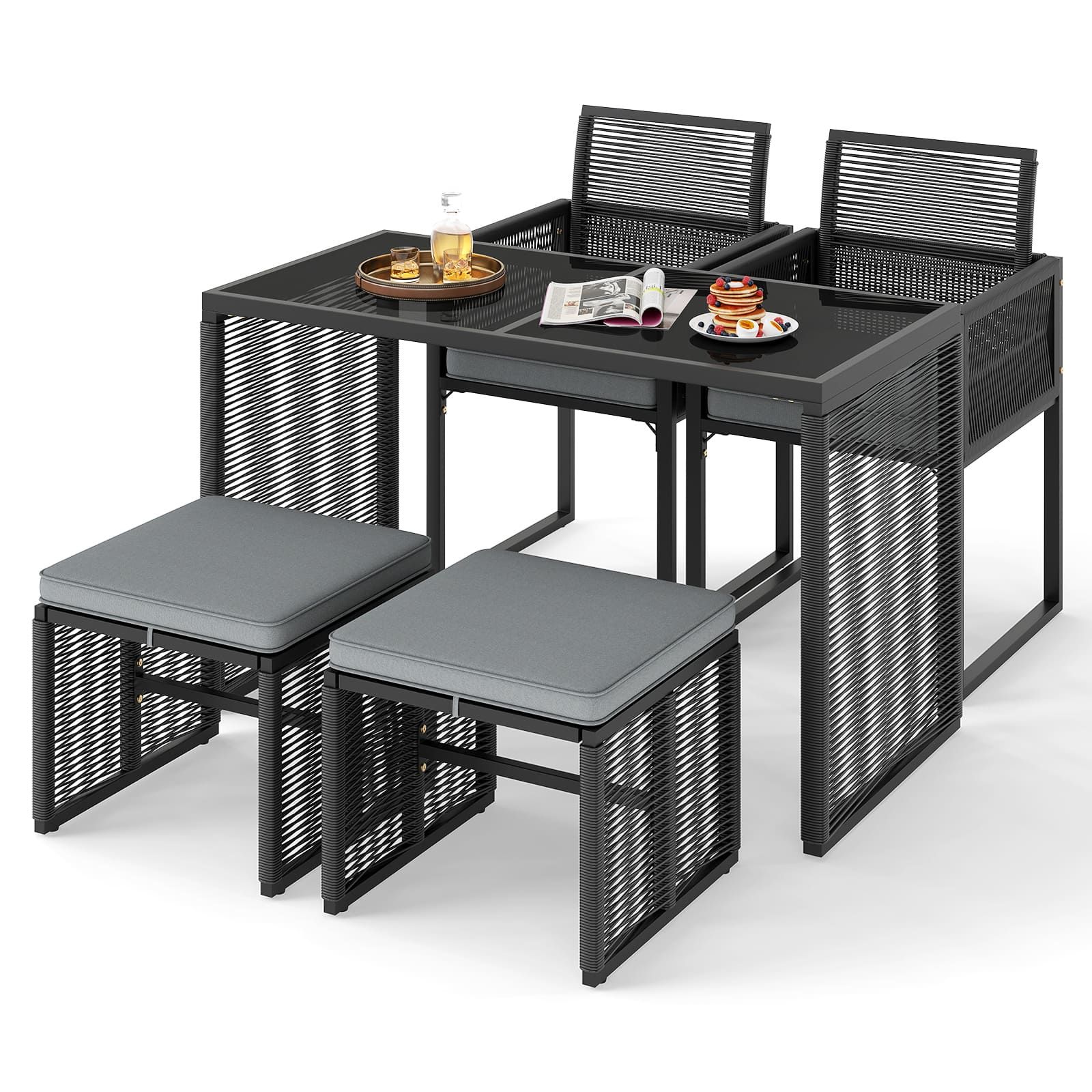 Costway 5 Pieces Patio Dining Set Outdoor Conversation Set in Grey
