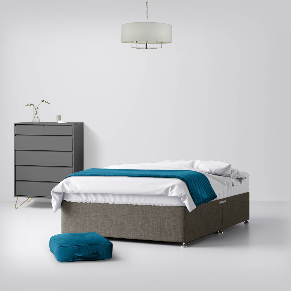Classic Slate Grey Fabric No Drawer Divan Bed - 2ft6 Small Single