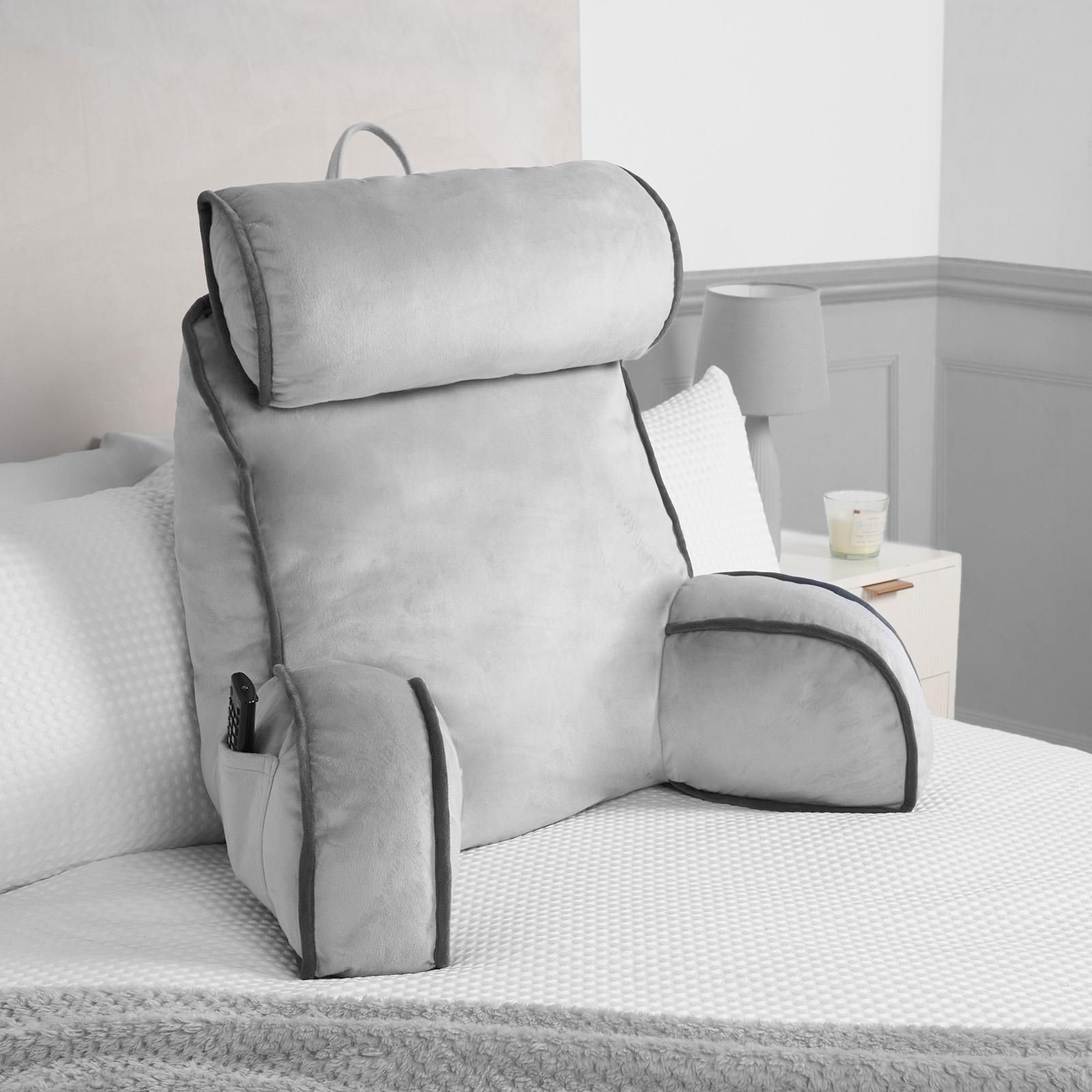 OHS Piped Edge Reading Pillow with Head Rest Back Support Bed Sofa in Grey