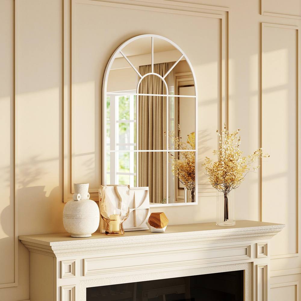HOMCOM Arched Window Wall Mirror for Living Room Bedroom, 91x60cm, White