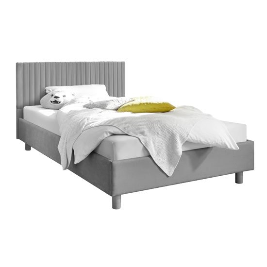 Altair Grey Fabric King Size Bed With Stripes Headboard