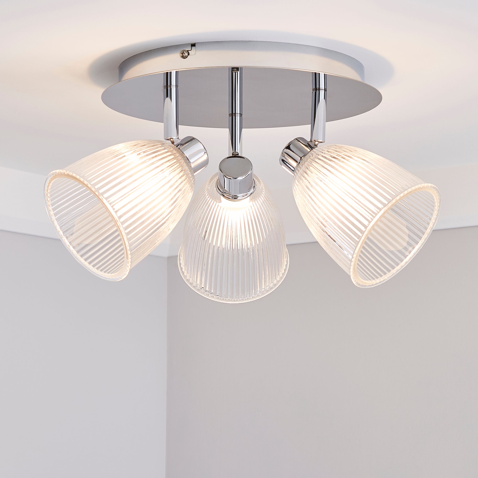 Bremont 3 Light Ribbed Glass Bathroom Semi Flush Spotlight