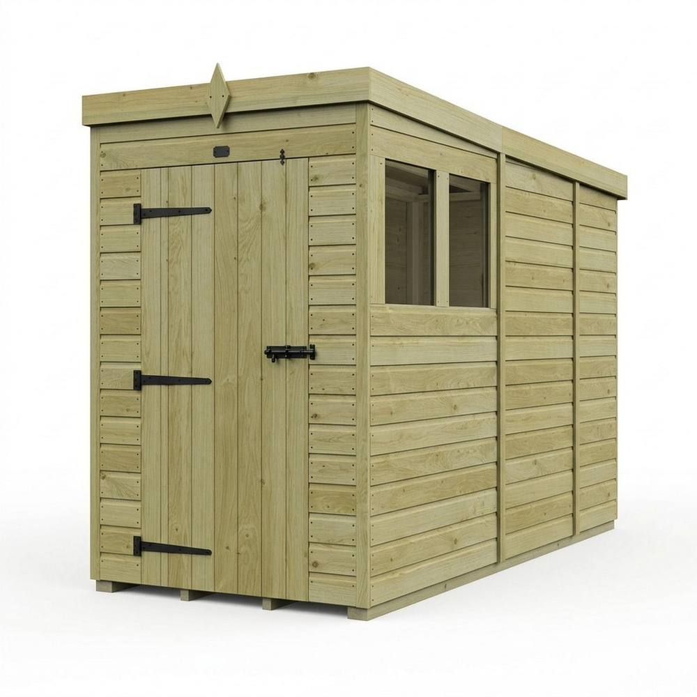 Buttercup Farm 4ft x 9ft Pent Garden Shed Single Door With Windows - Timber in Brown