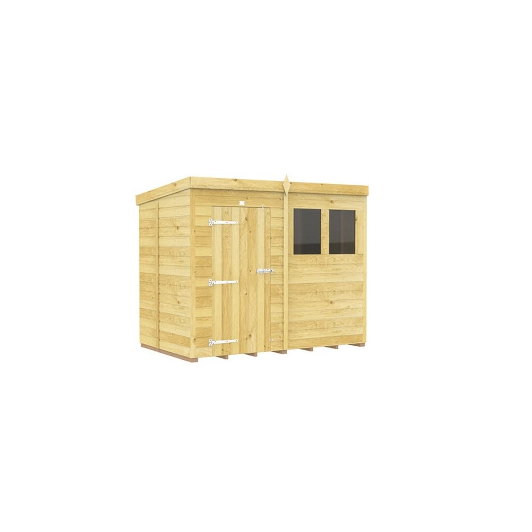 Buttercup Farm 8 x 5 Feet Pent Shed - Single Door W/ Windows - L147 x W243 x H201 cm in Brown