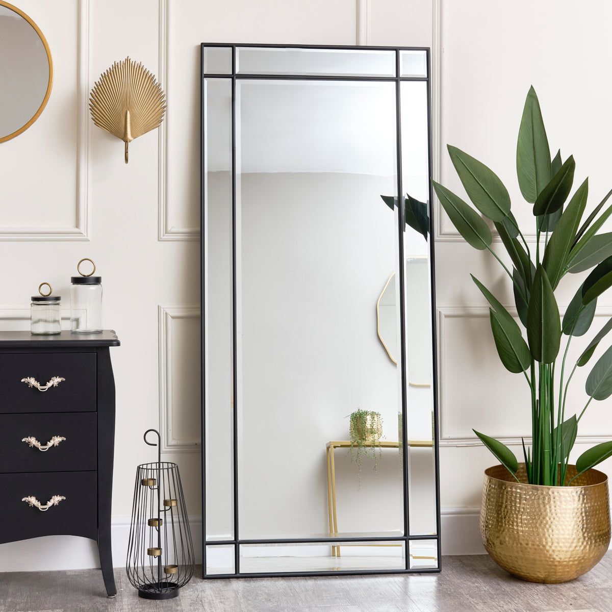 Melody Maison Large Black Framed Wall / Leaner Mirror 80cm X 180cm