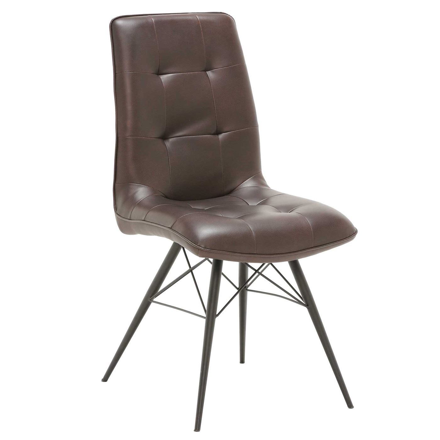 Hix Upholstered Dining Chair - Brown - Leather - Quilted - W45 x D62.5 x H94cm - Barker & Stonehouse