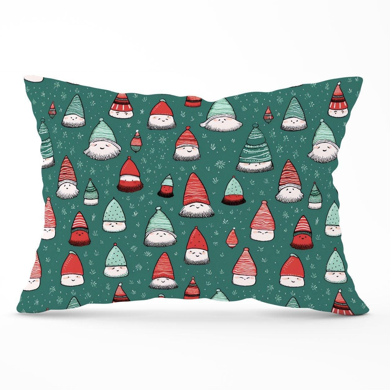 Warren Reed - Designer Hand Drawn Joyful Santa Hats Cushions in Green