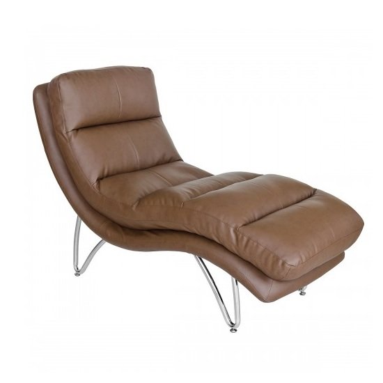 Rivilino Lounge Chaise In Brown Faux Leather With Chrome Legs