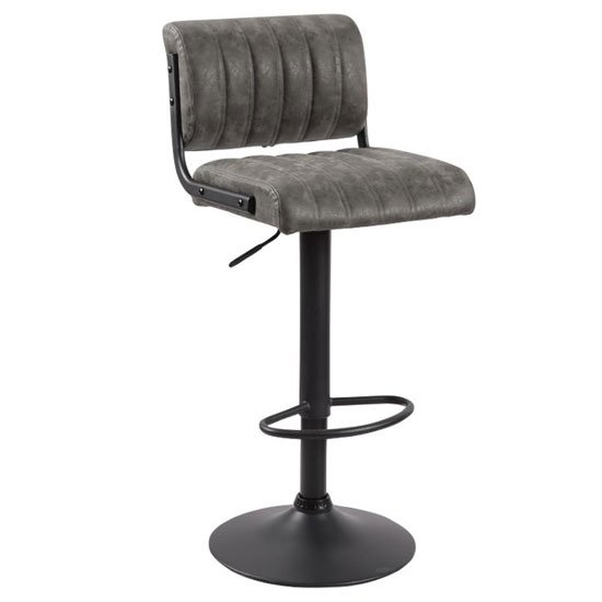 Paris Leather Bar Stool In Grey With Black Base