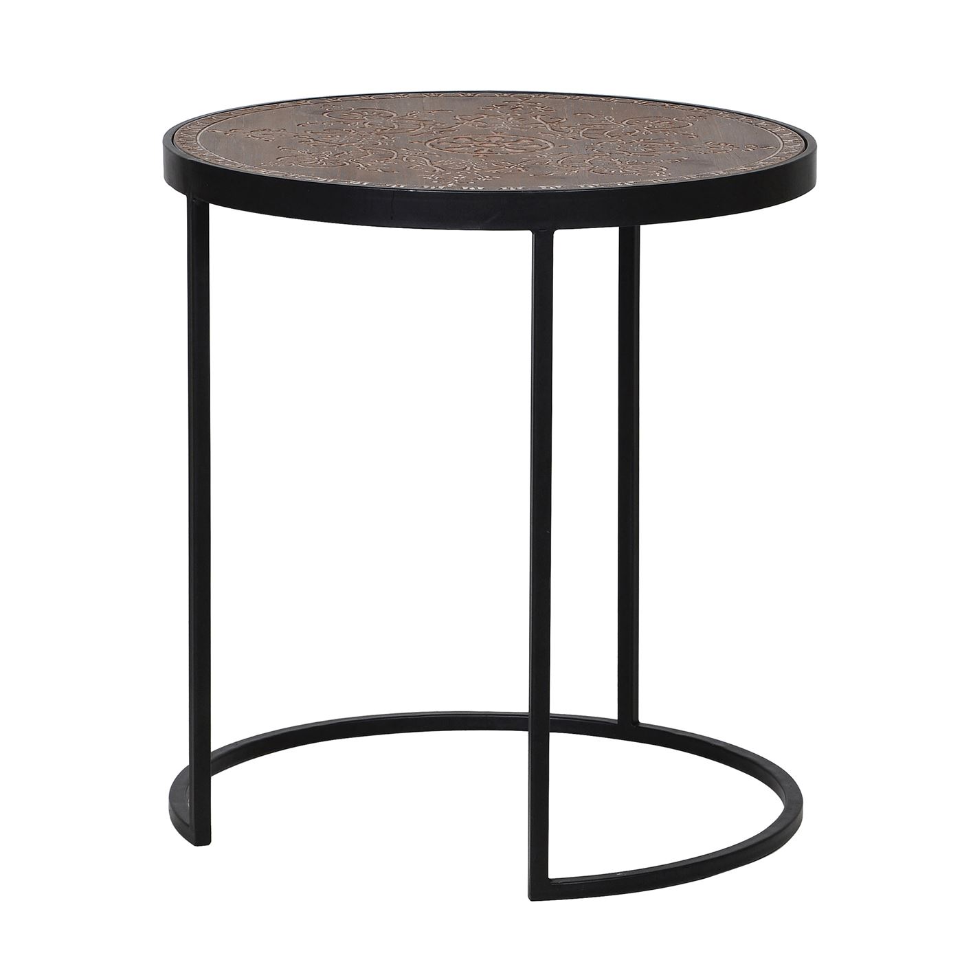 Etched Wood and Iron Side Table