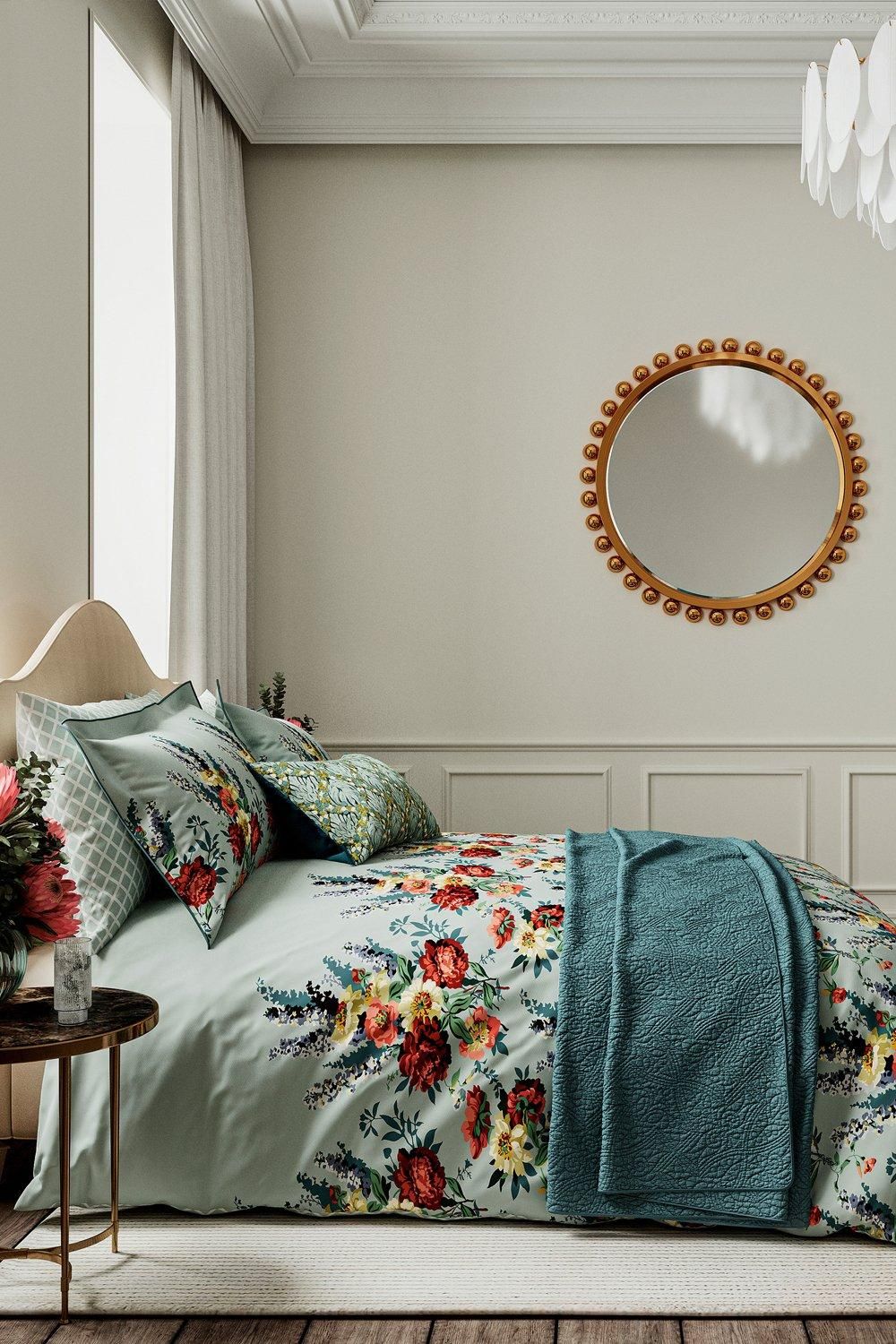 V & A 'Botanical Harmony' Cotton Duvet Cover Set in Teal