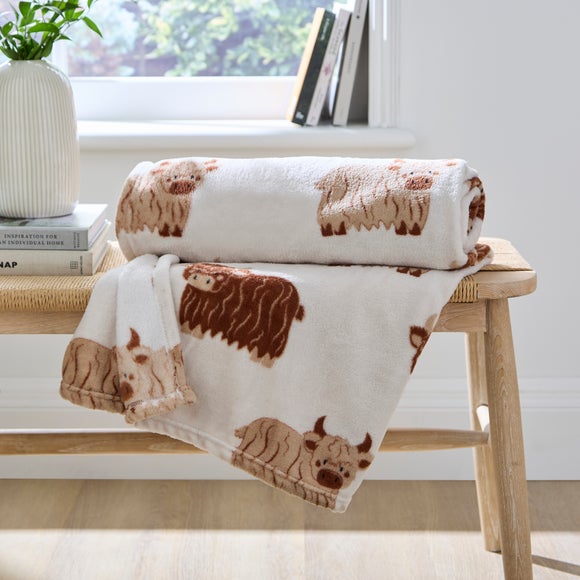 Highland Cow Fleece Throw Blanket, 130cm x 170cm