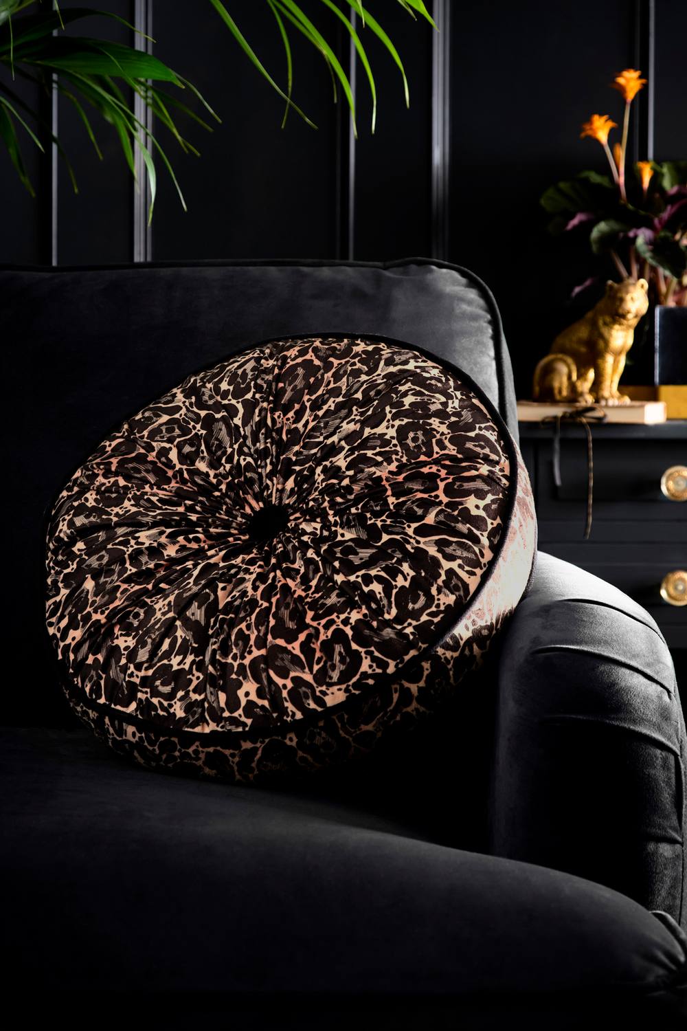 Laurence Llewelyn-Bowen 'Roxy Round' Pleated Velvet Round Cushion in Gold