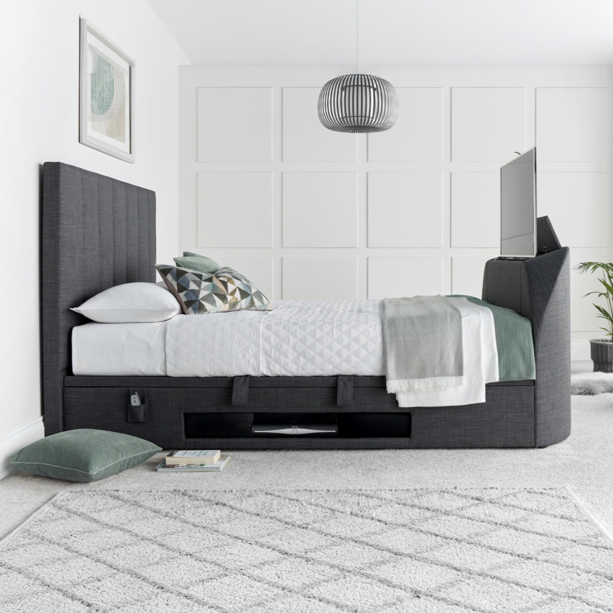 Medburn - King Size - Ottoman Storage Bed - Slate Grey - Fabric - 5ft - Happy Beds