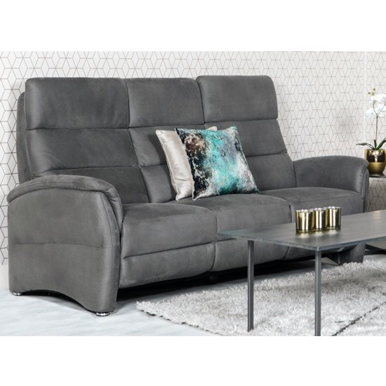 Oslo Fabric Upholstered Fixed 3 Seater Sofa In Grey