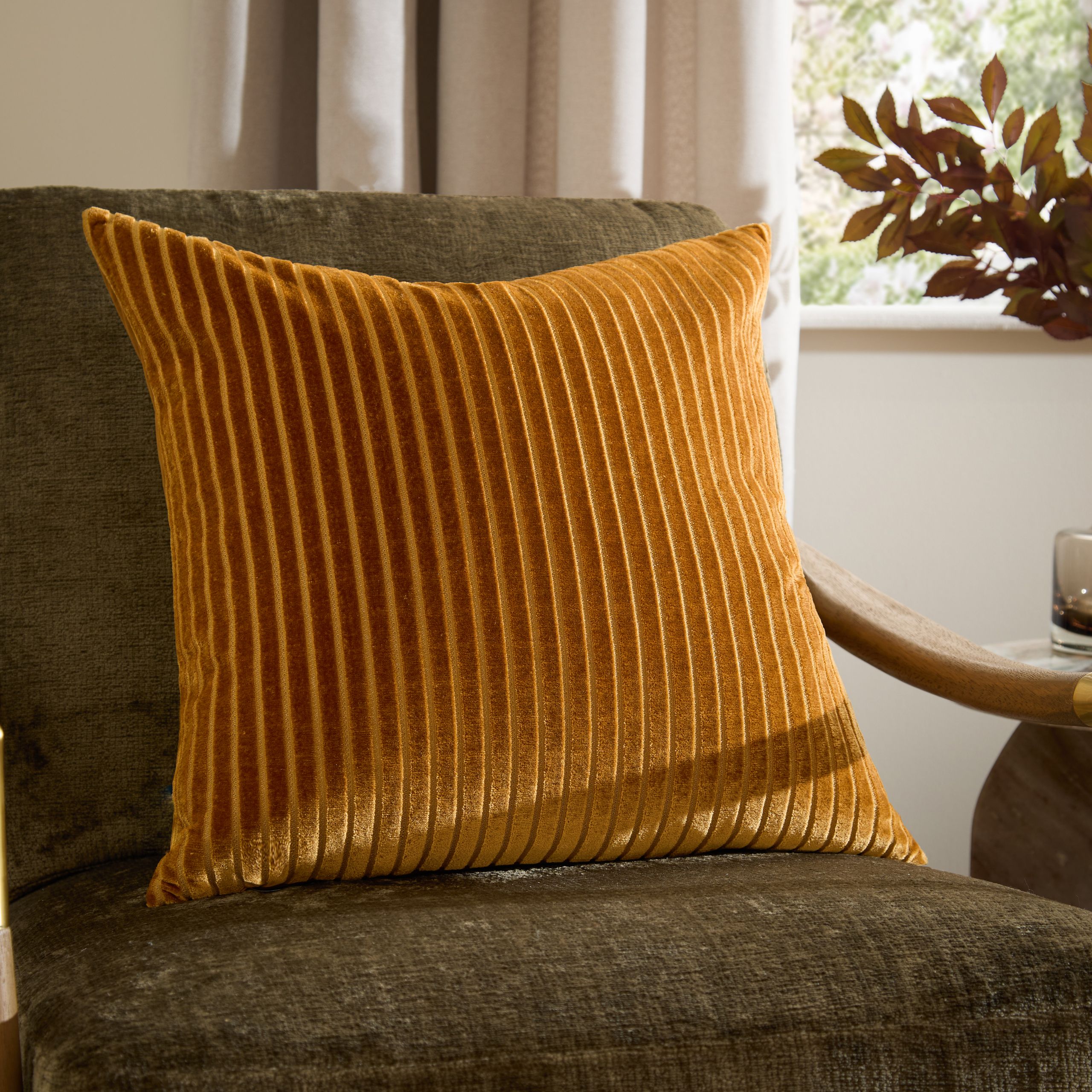 Paoletti Savoy Stripe Velvet Cushion in Gold