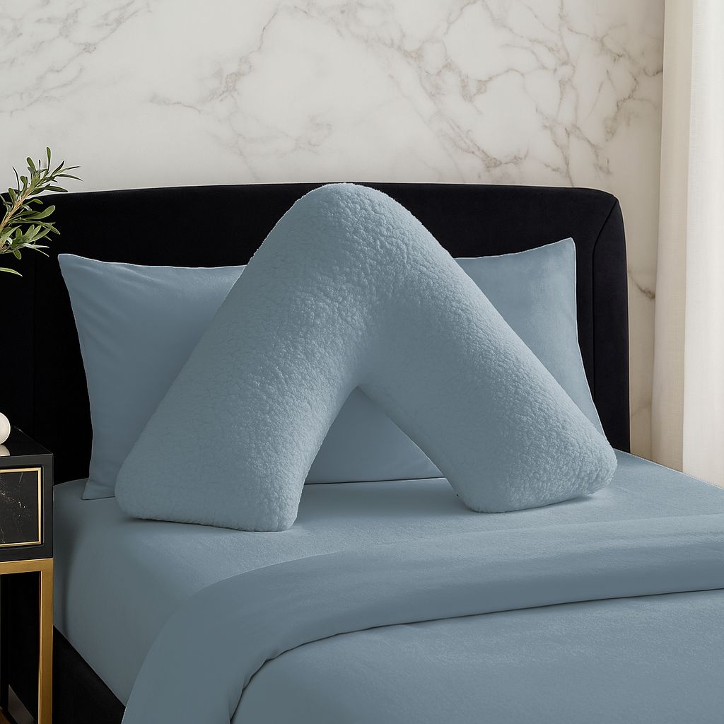 Snug City Teddy Bear Fleece Super Soft Cosy V Shape Pillowcase in Blue