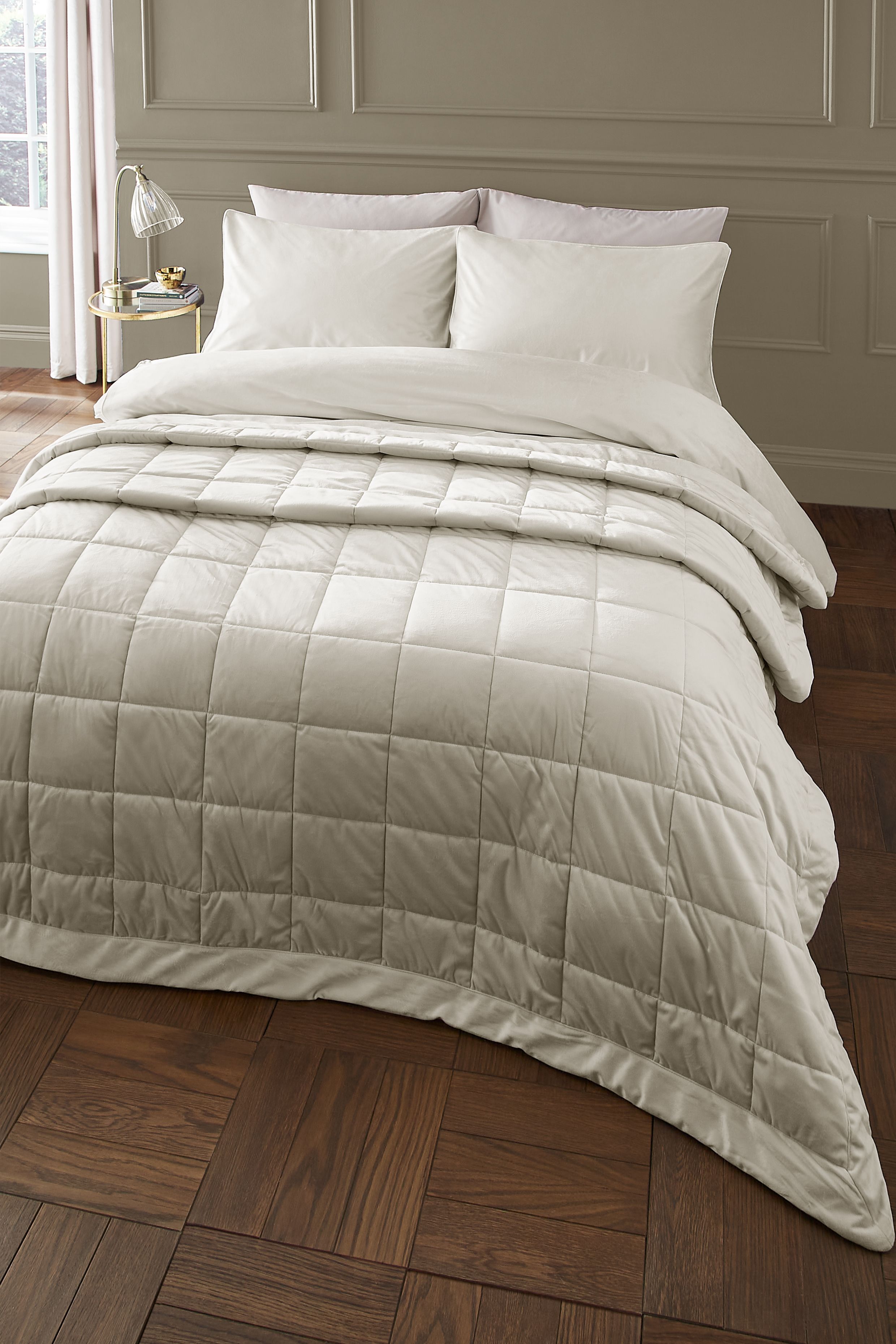 Catherine Lansfield 'Kingsley Matt Velvet' Quilted Bedspread in Cream