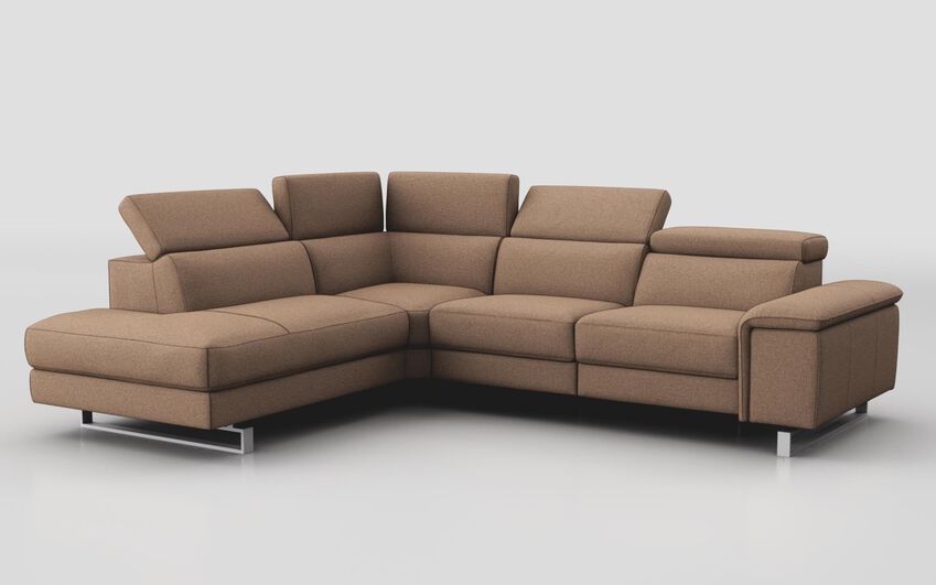 Brown Fabric Viserba 2 Corner 3 Sofa with Left Hand Facing Chaise & Manual Head Tilt