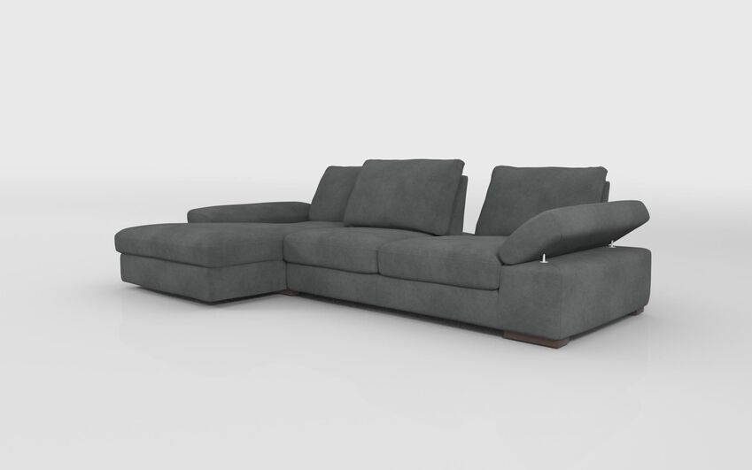 Grey Fabric Savazza 4 Seater Sofa with Adjustable Back Rest Left Hand Facing Lounger