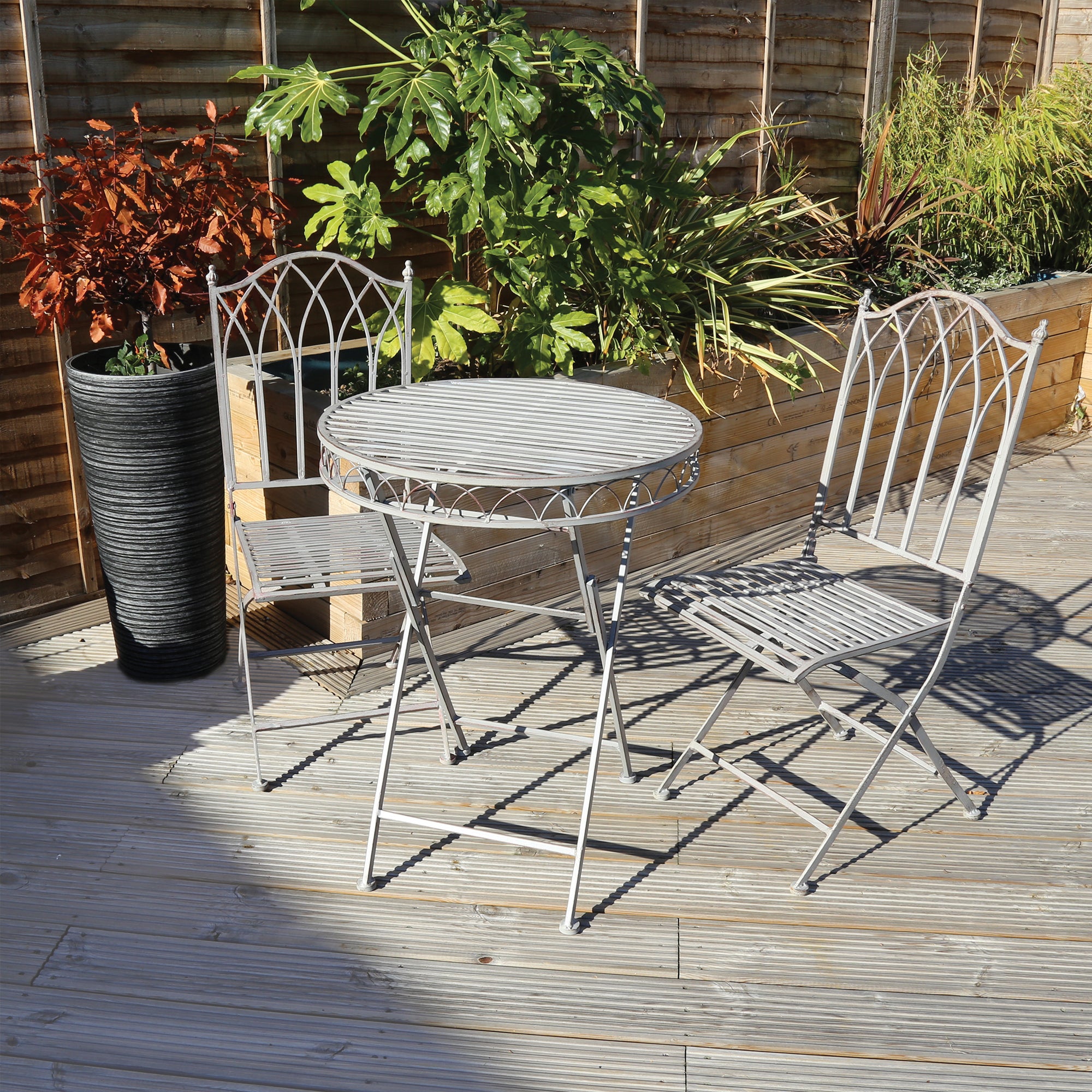 Foldable 2 Seater Wrought Iron Grey Bistro Set Grey