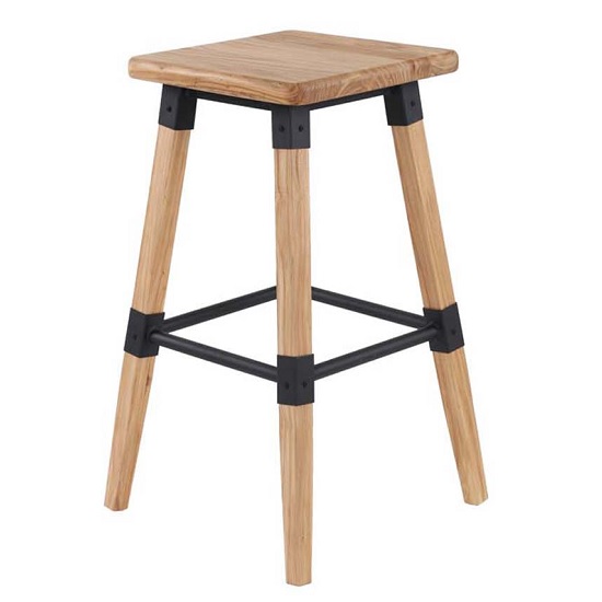 Medlin Wooden Bar Stool In Natural Elm With Steel Frame