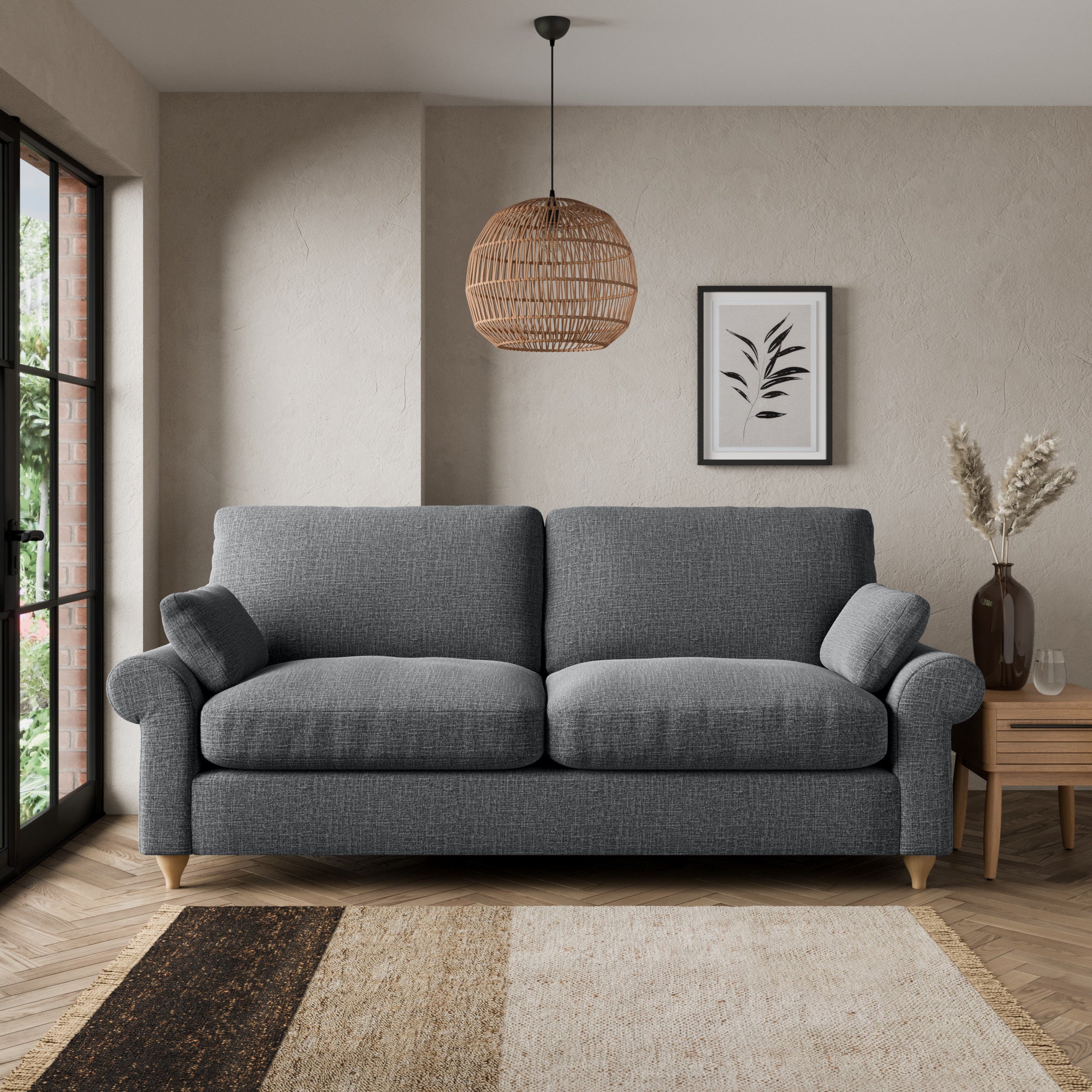 Salisbury Slub Cotton Blend 3 Seater Sofa Slub Cotton Black