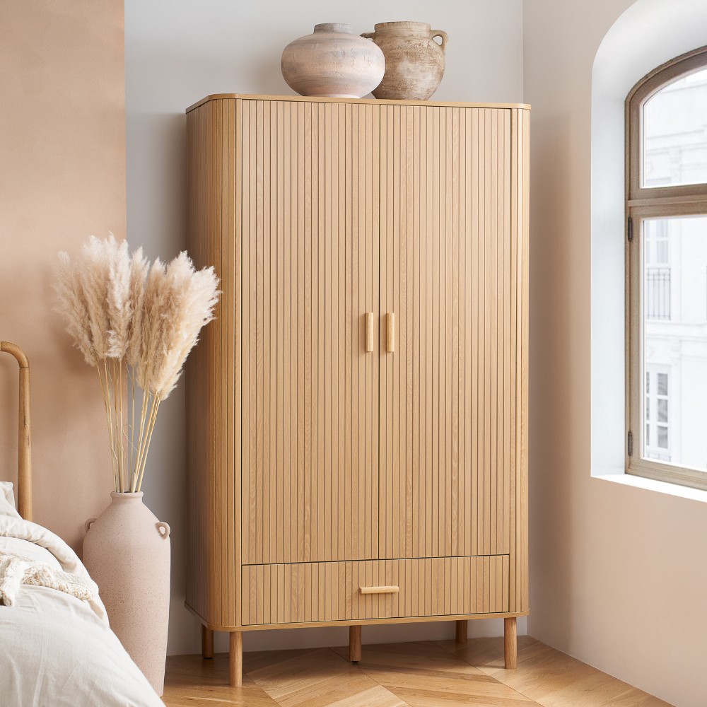 Axel - 2 Door 1 Drawer Wardrobe - Oak - Wooden - Happy Beds