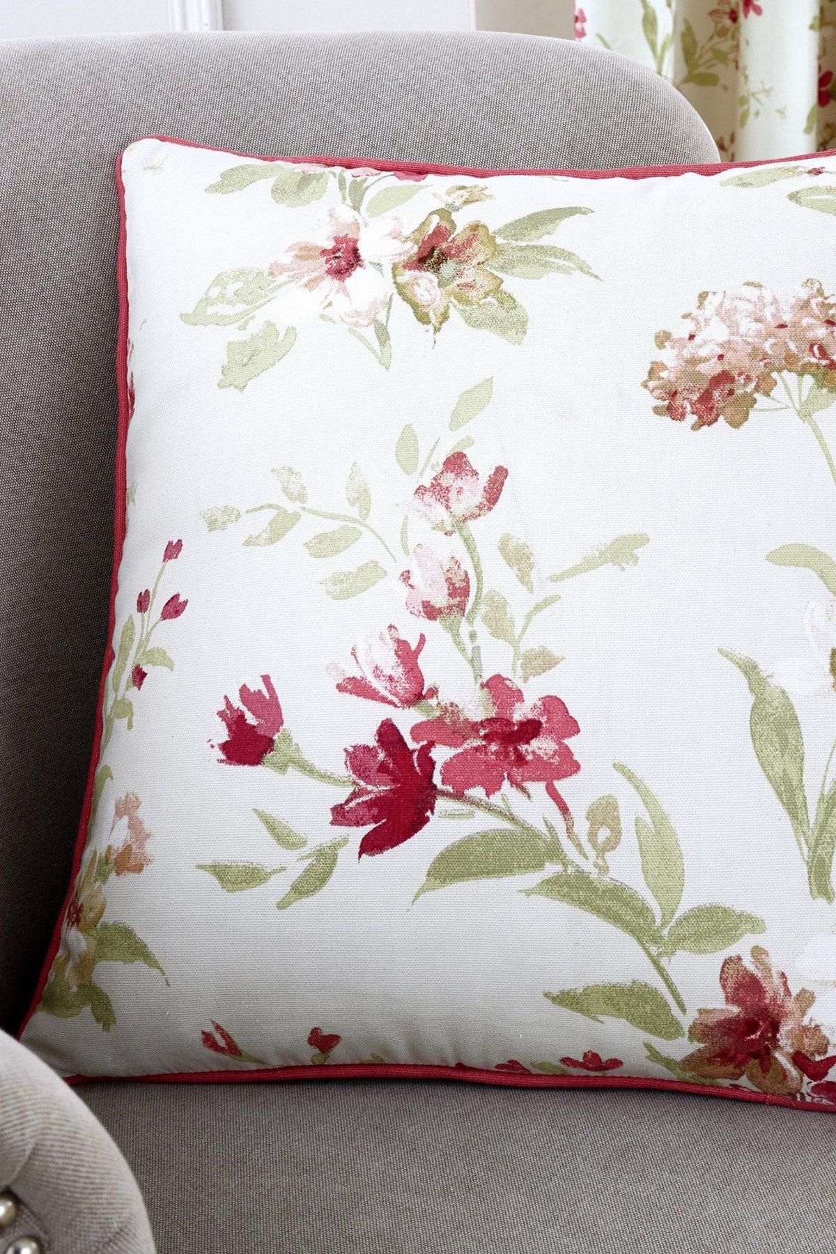 Fusion 'Jeannie' Classic Floral Trail Print Filled Cushion 100% Cotton in Red