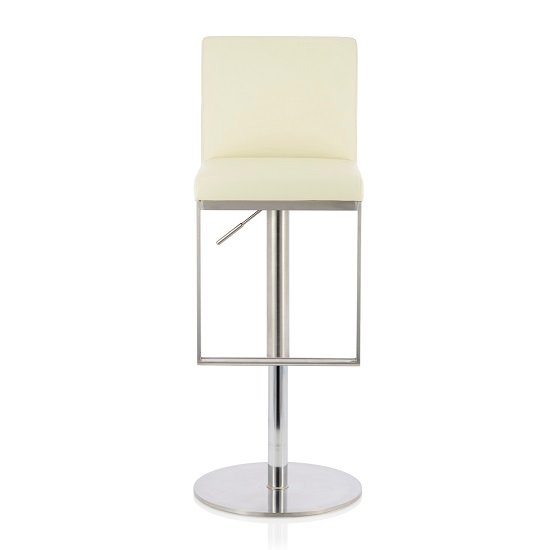 Cuban Bar Stool In Cream Faux Leather And Stainless Steel Base