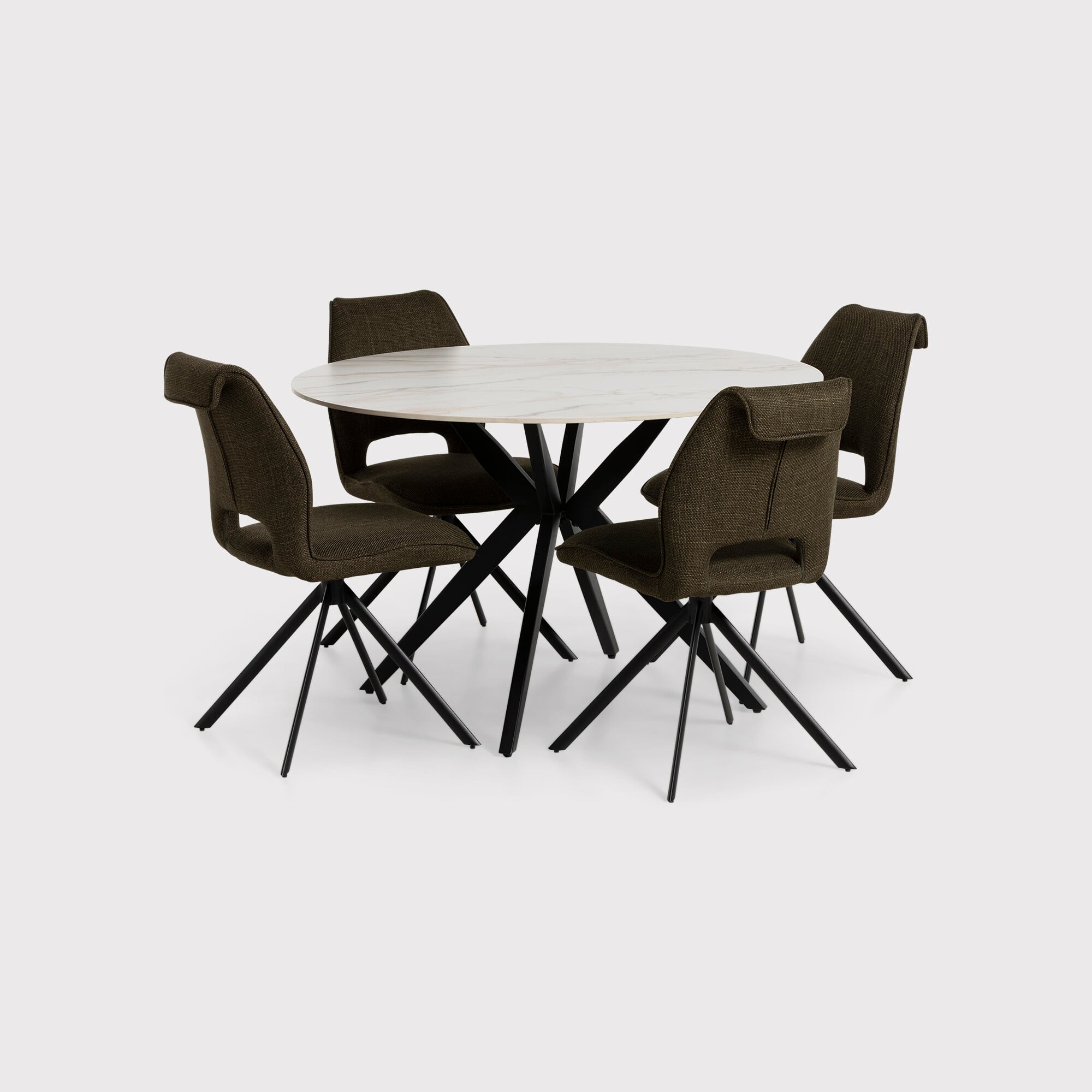 Morro Dining Table + 4 x Torrance Chair, Round, White Ceramic | Barker & Stonehouse