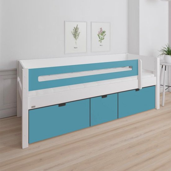 Morden Kids Day Bed With Saftey Rail 3 Drawers In Petroleum