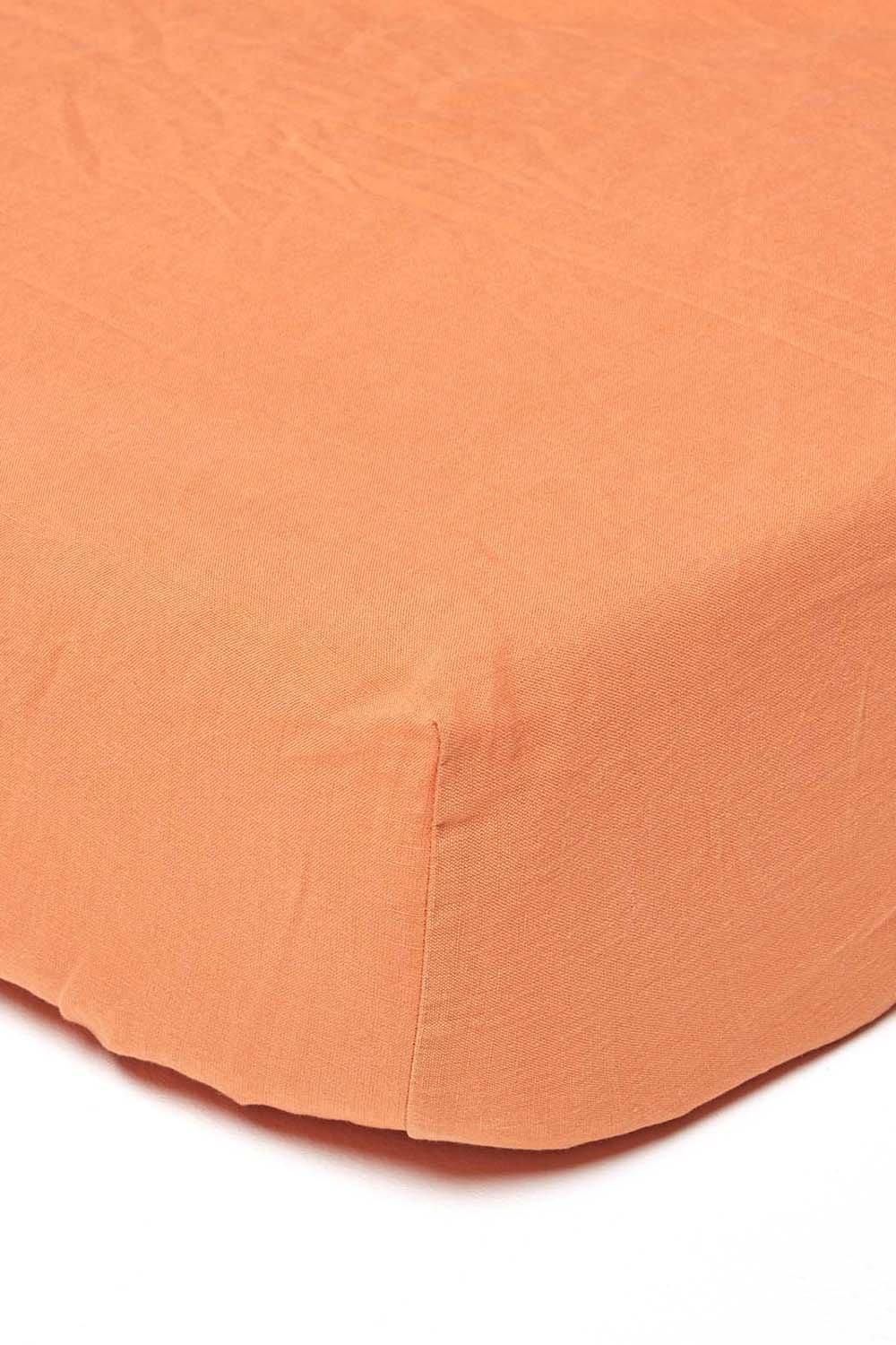 Homescapes Luxury Soft Plain Linen Deep Fitted Sheet 18 inch Deep in Burnt Orange