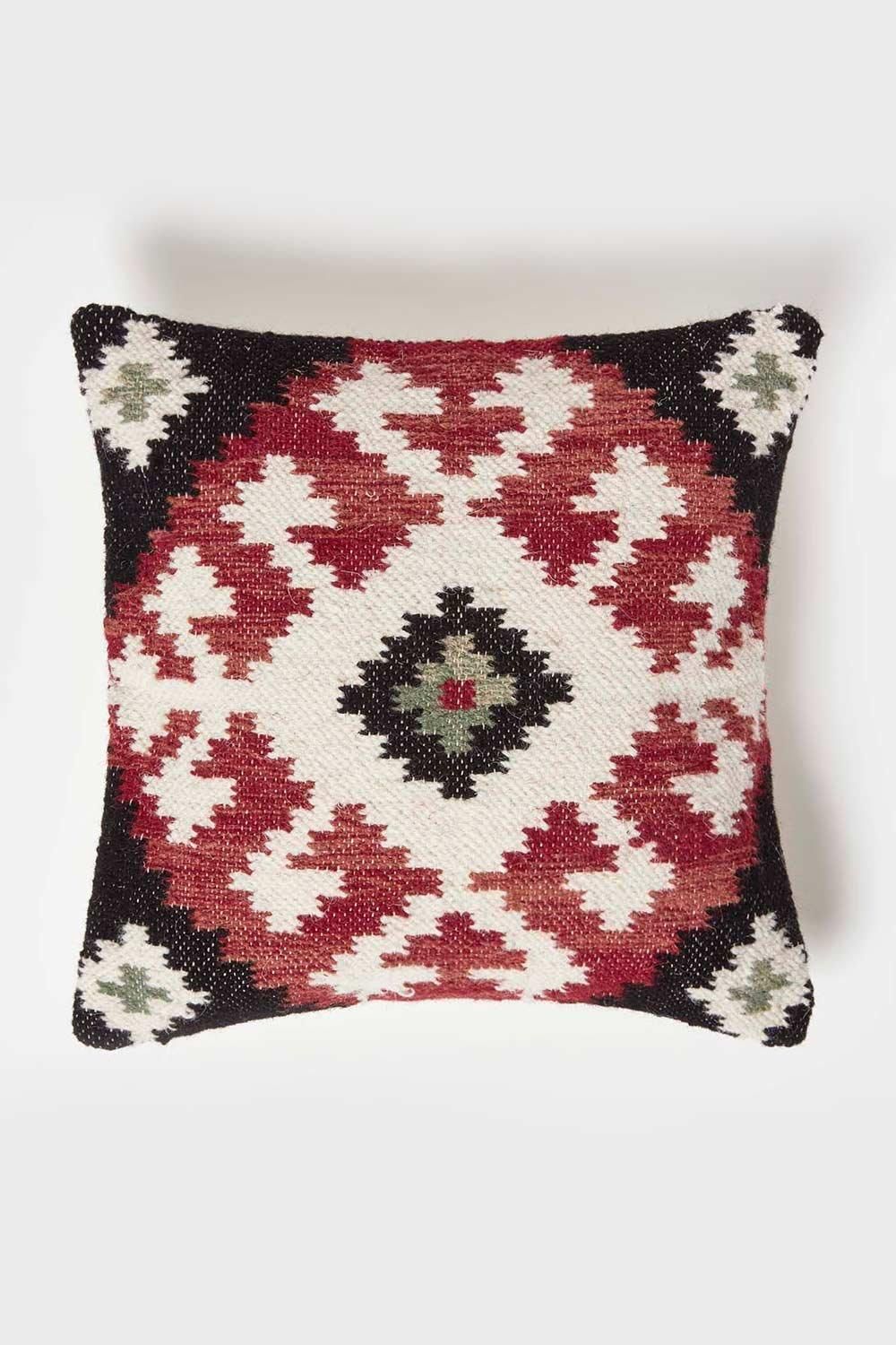 Homescapes Tawa Handwoven Traditional Red & Black Kilim Cushion