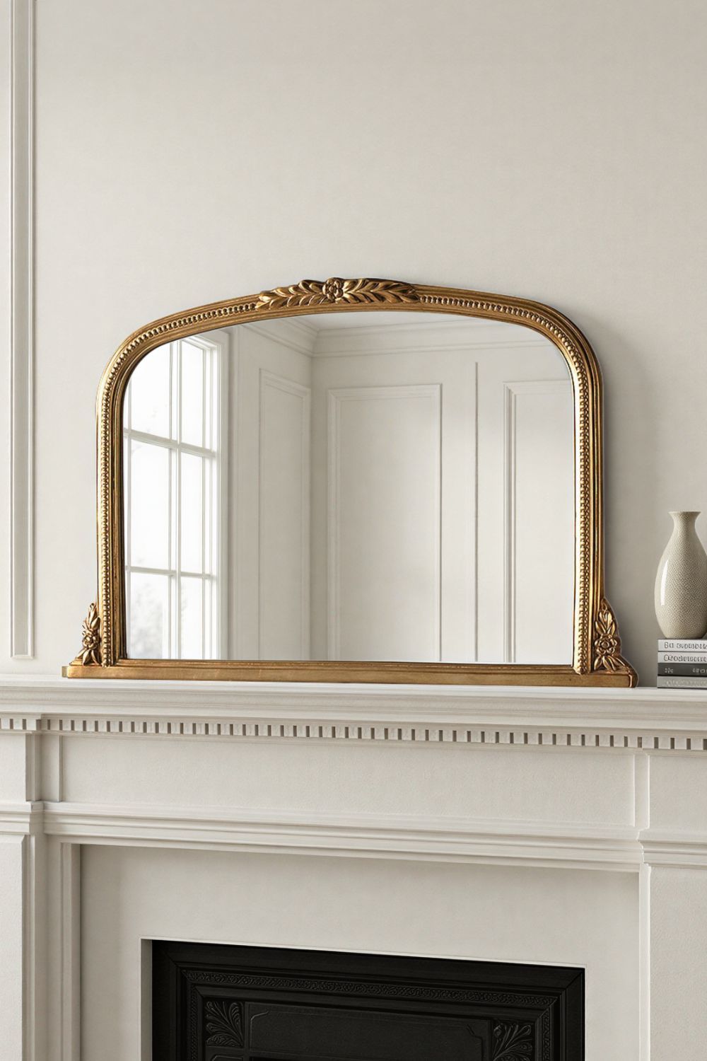 Yearn Mirrors Beaded Overmantle Mirror Gold Bevelled 101(w)x66cm(h)