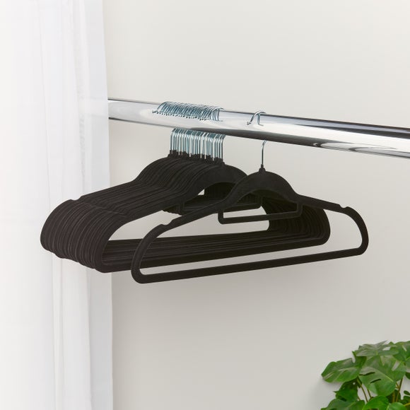 Set of 25 Black Flocked Hangers