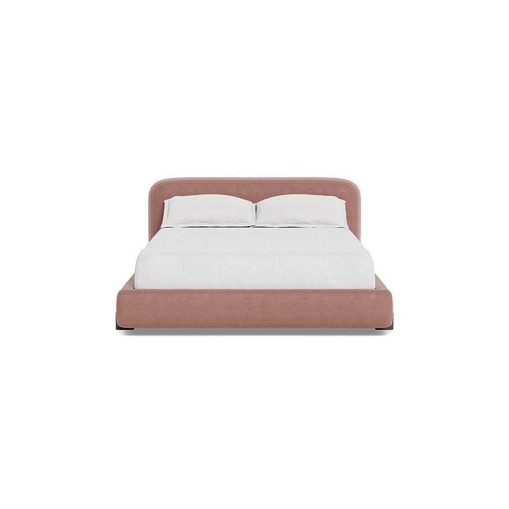 Heal's Nuvola King Bed Smart Luxe Velvet Dusky Pink Stained Oak Feet 2